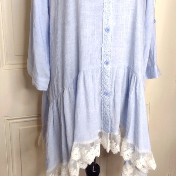 Elegant Light Blue Long Sleeve Dress - Picture 3 of 7